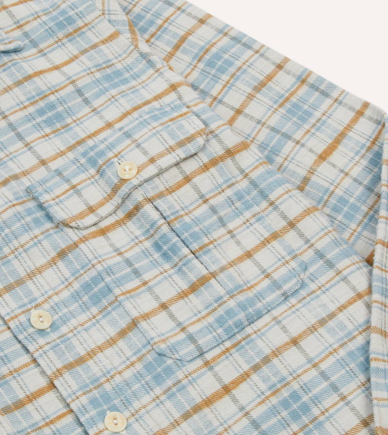 Ecru and Blue Check Cotton Two-Pocket Work Shirt 4