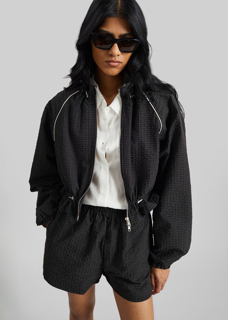 Arizona Seersucker Drawstring Track Jacket - Checked Black 7