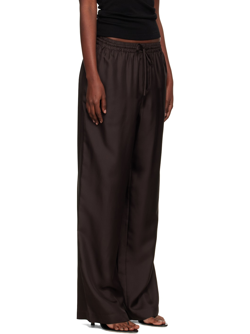 Brown Wide Leg Silk Trousers - 2