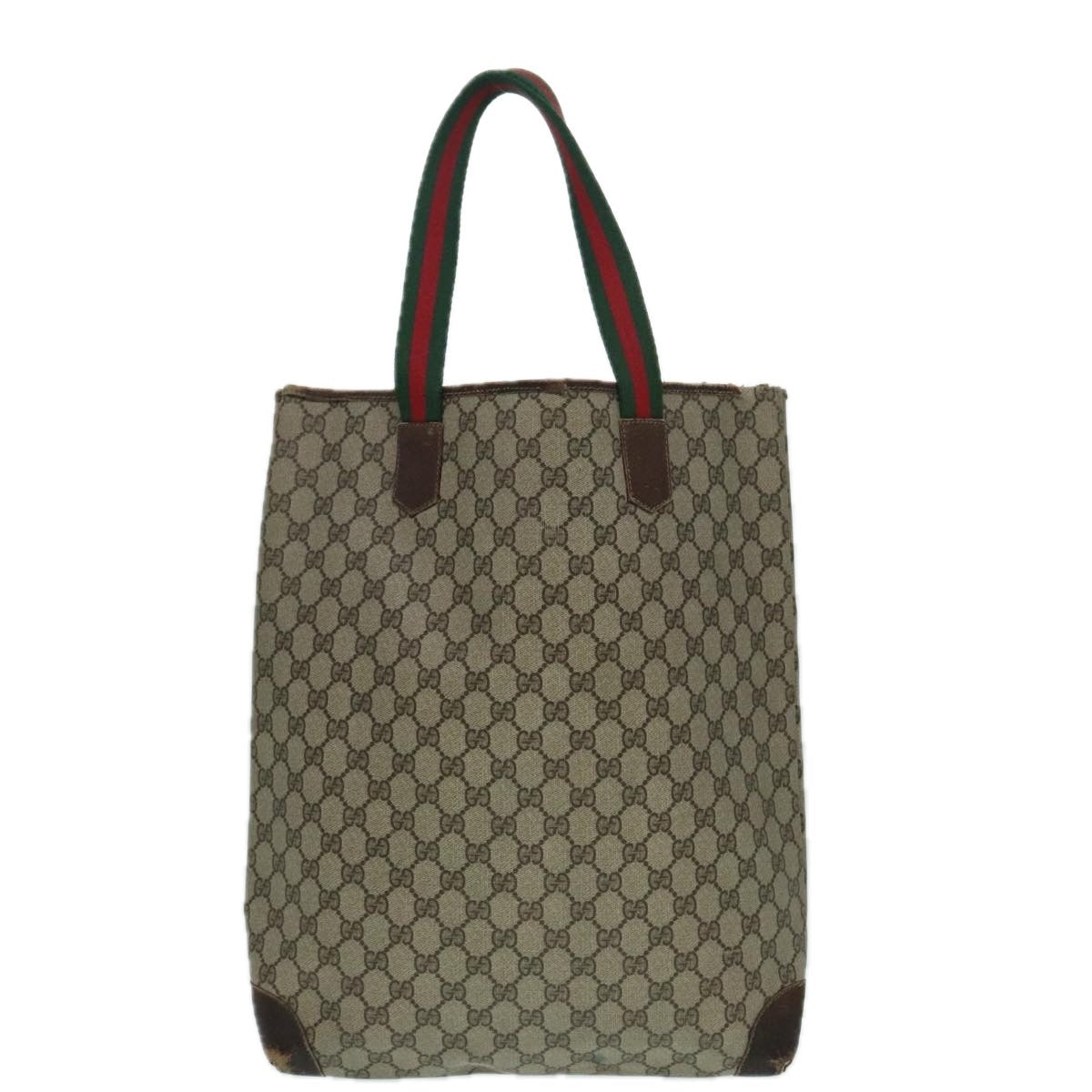 GUCCI GG Supreme Web Sherry Line Tote Bag Pvc Leather Beige 38 38 - 2