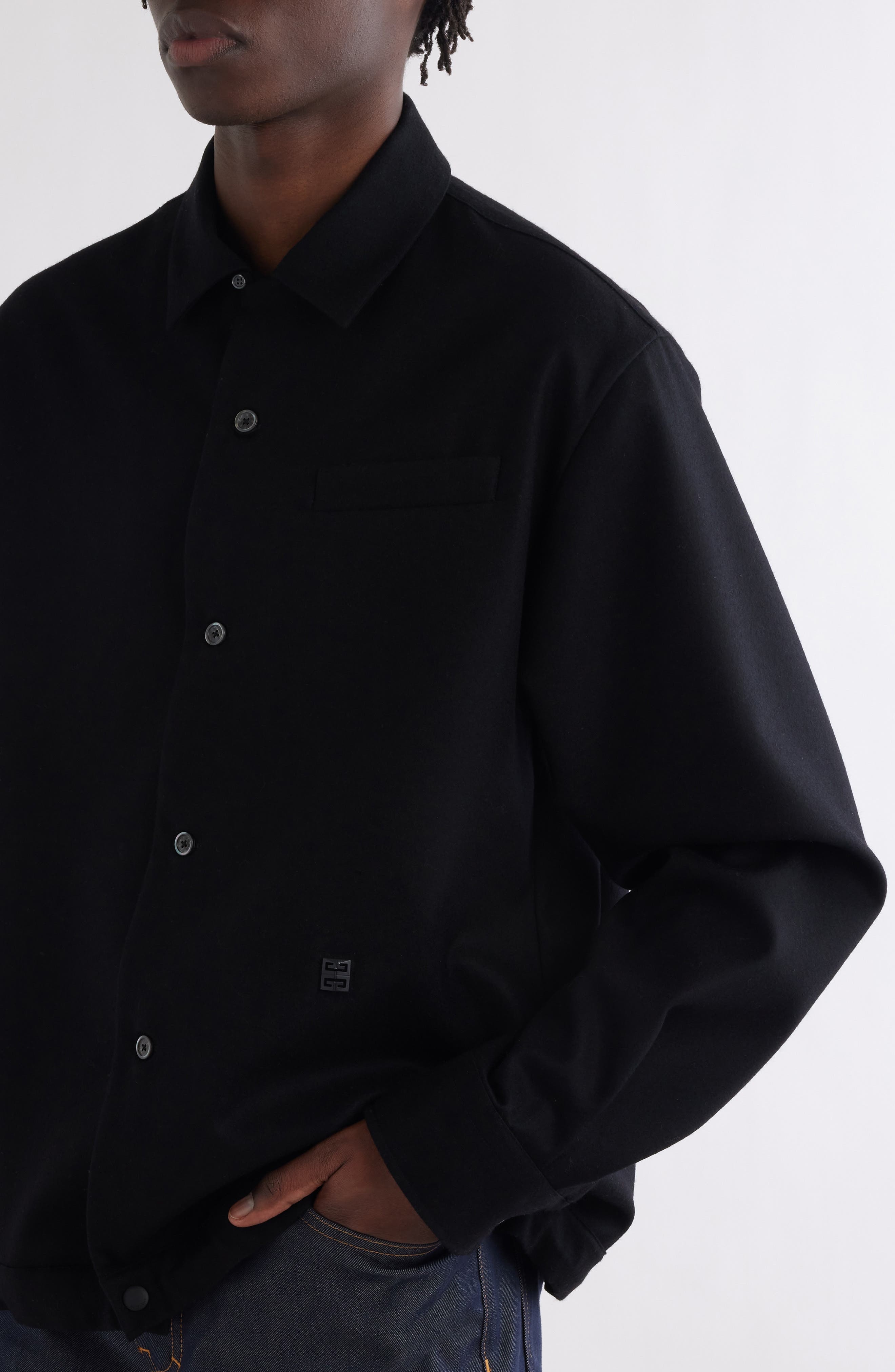 Givenchy 4G Logo Wool Overshirt in Black at Nordstrom - 5