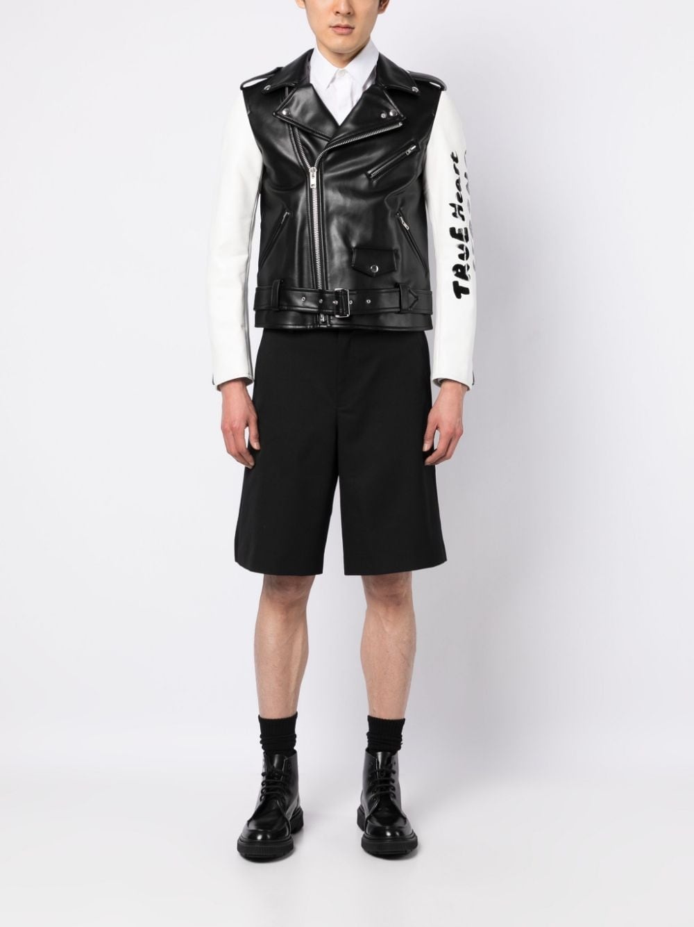 CONTRASTING-SLEEVES BIKER JACKET - 4