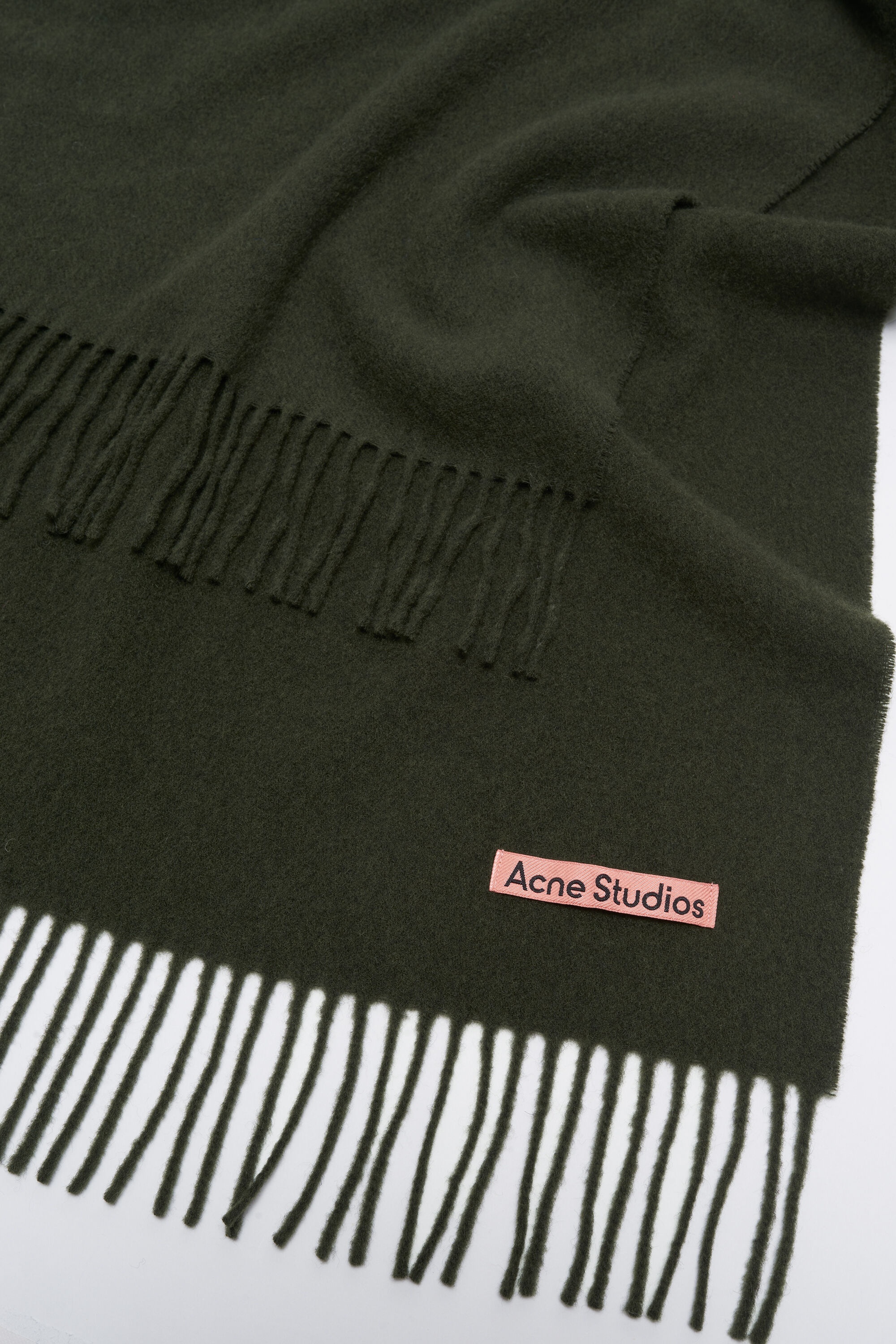 Fringe wool scarf – Narrow - Wood Green Melange - 4