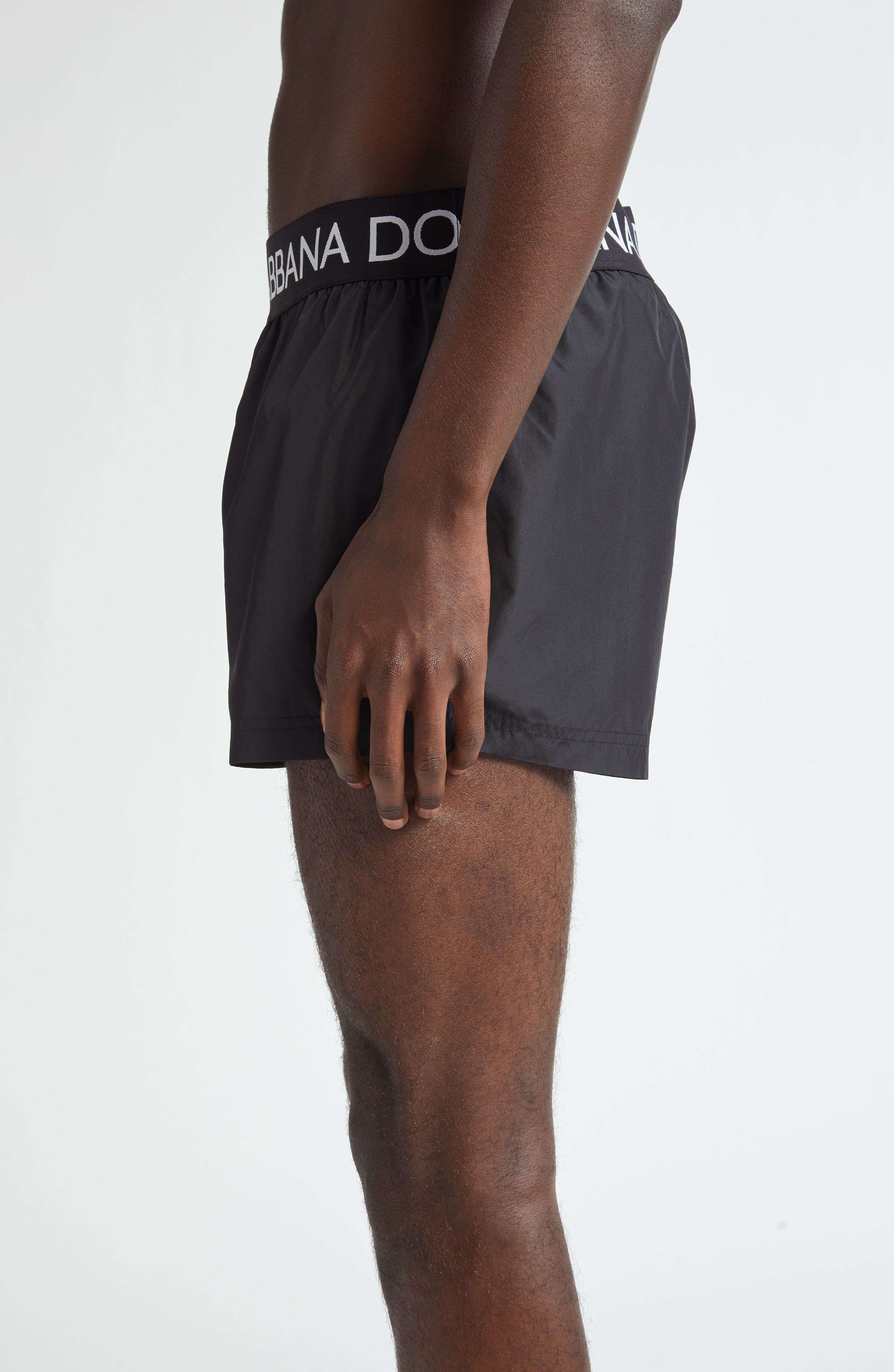 Dolce&Gabbana Logo Waistband Swim Trunks in Black at Nordstrom - 3