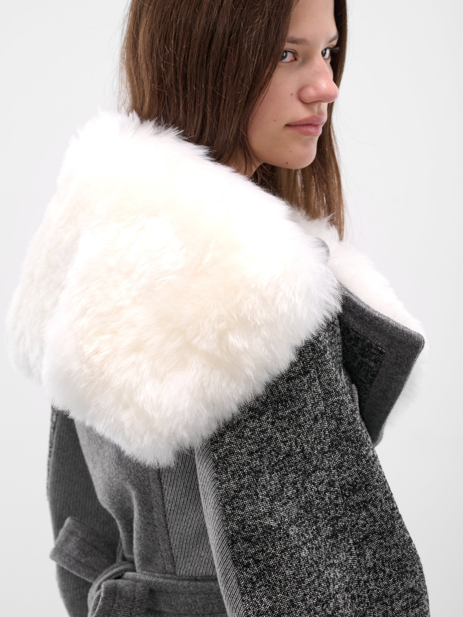 Gray Cropped Goat Fur Jacket - 5