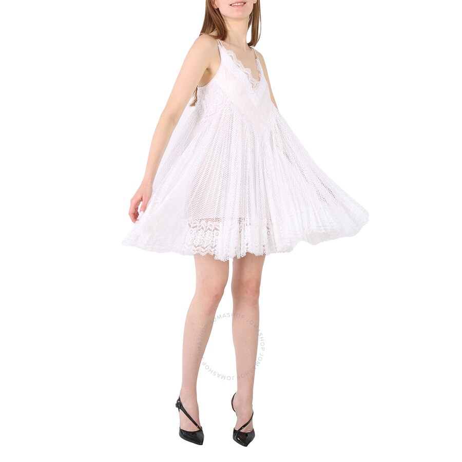 Burberry Ladies Optic White Fishnet And Lace Pleated Dress With Silk Slip - 5