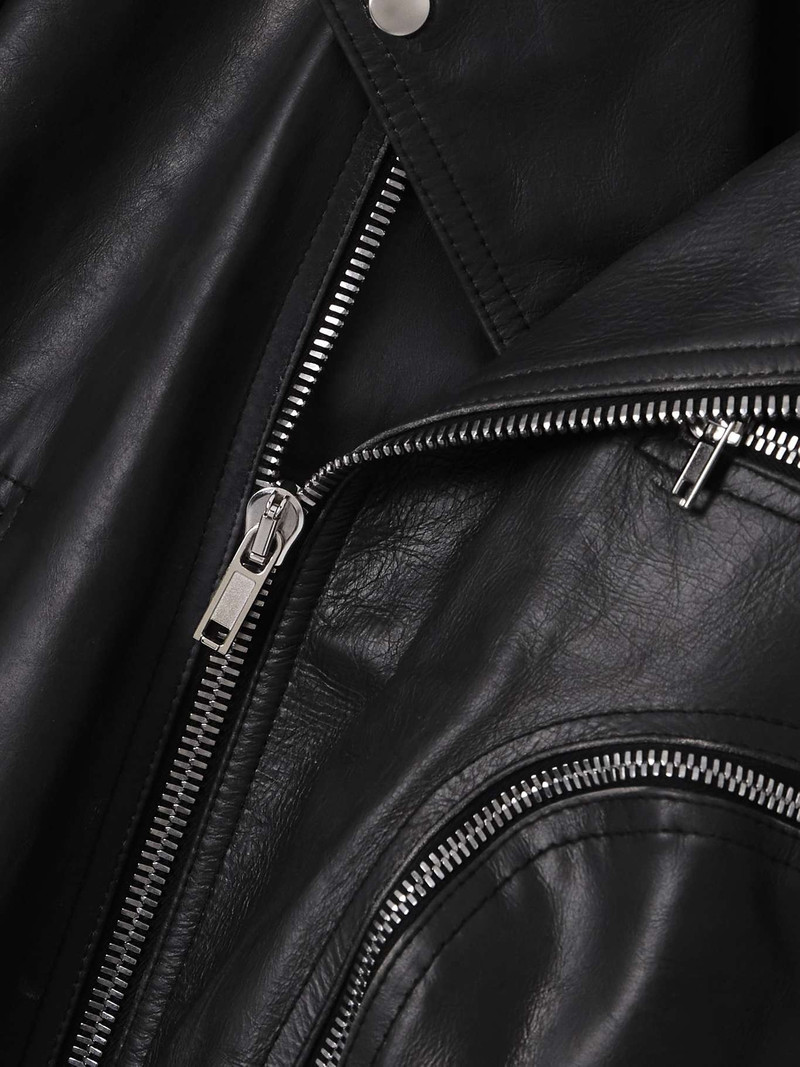 Belted leather biker jacket Black 4