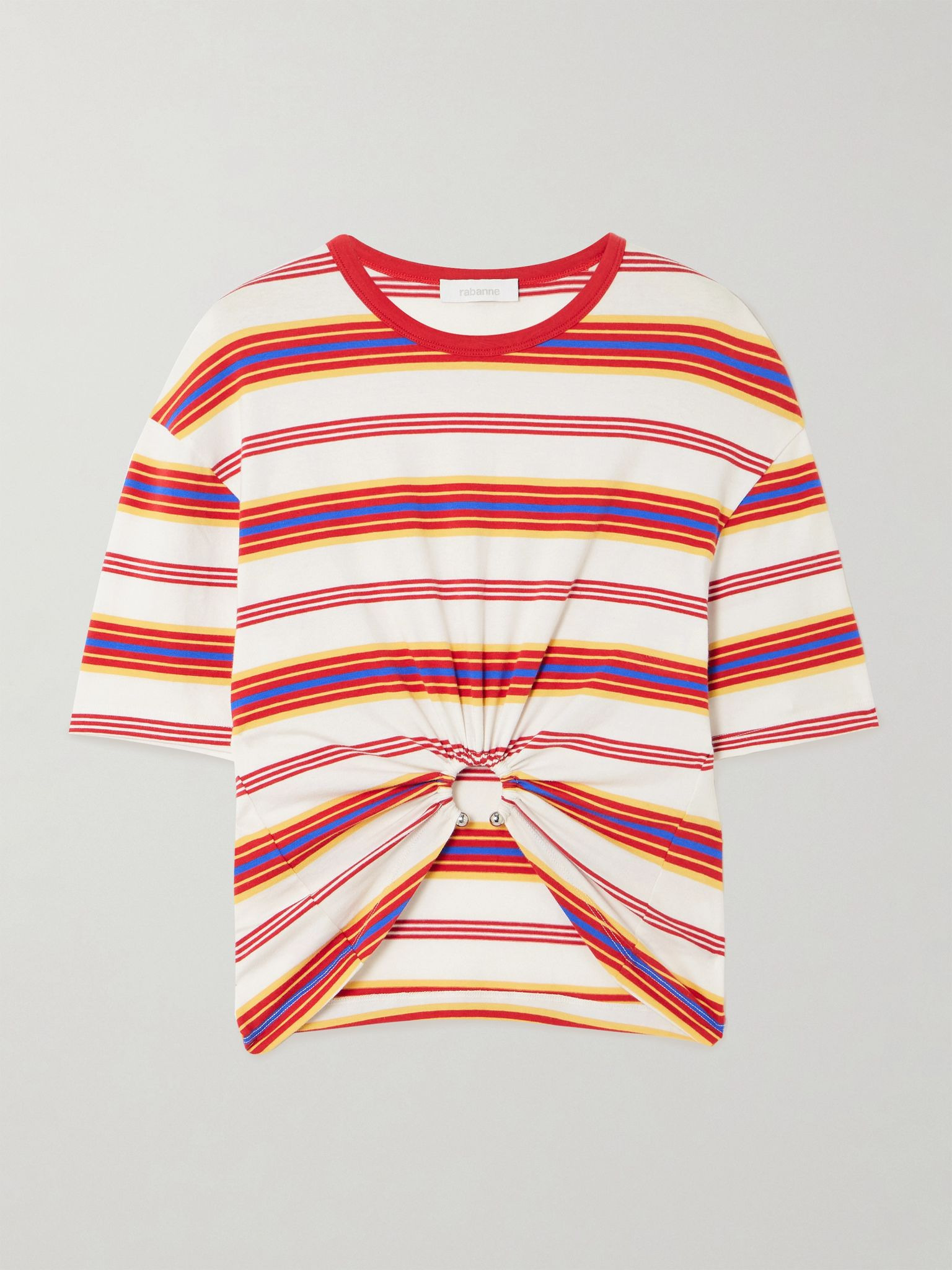 Embellished striped cotton-blend jersey T-shirt Red - 1