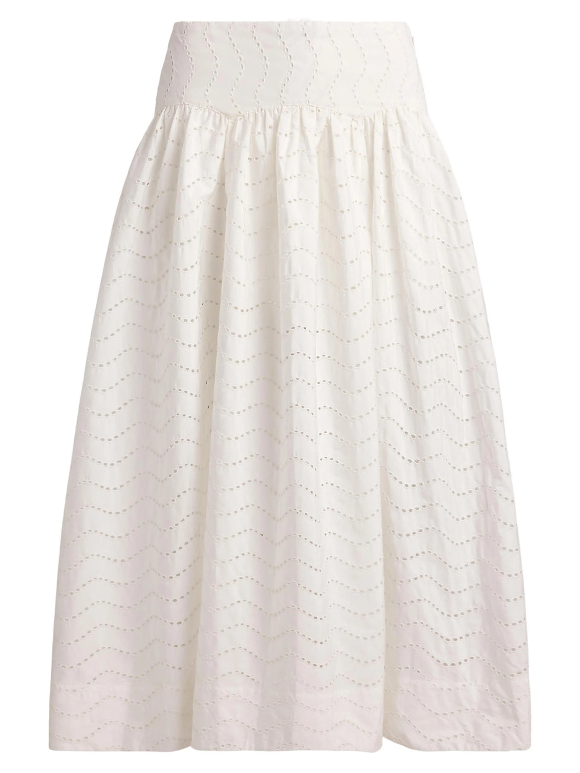 Women's Cotton Eyelet Midi-Skirt - White - 1