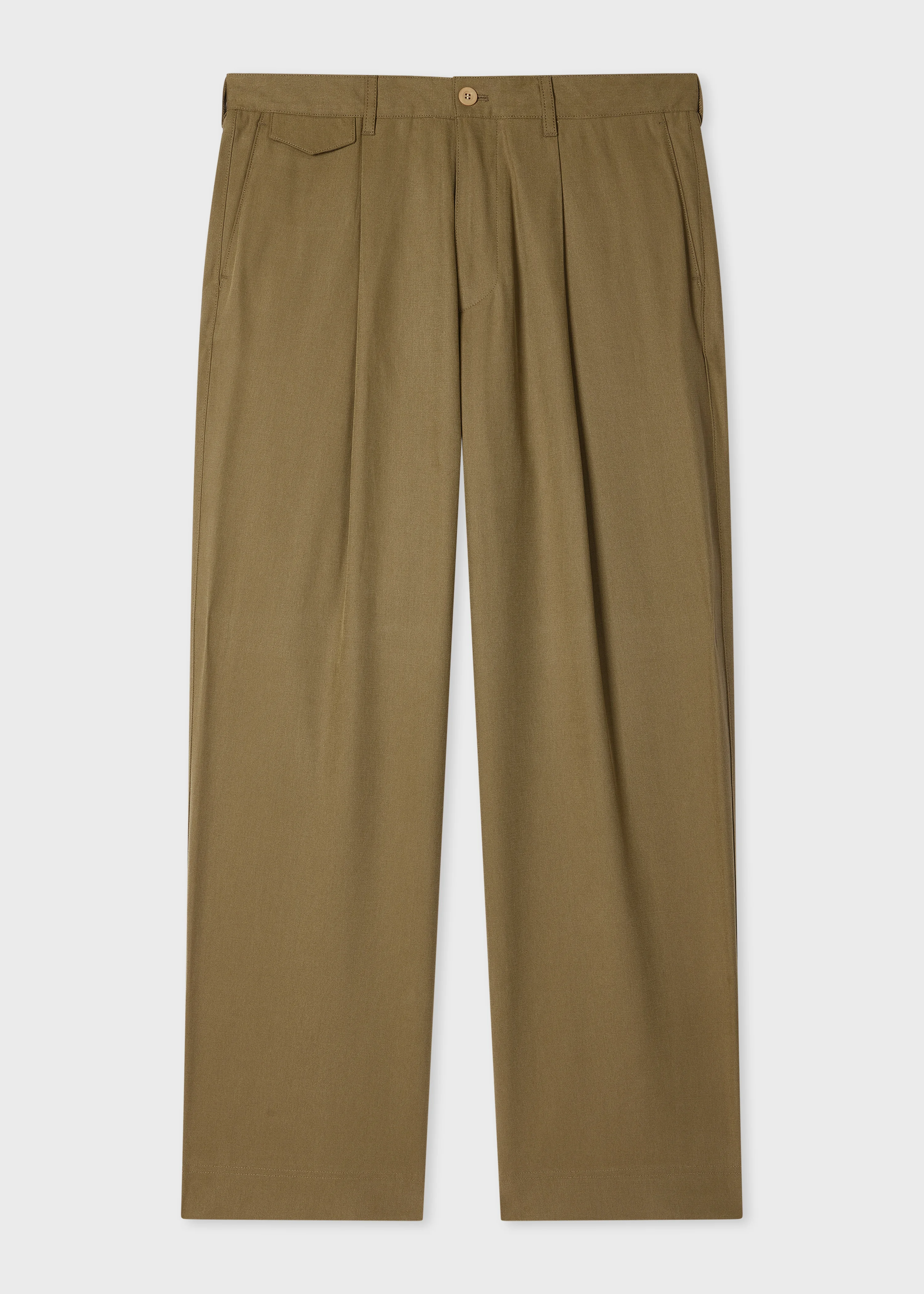 Relaxed-Fit Khaki Pleated Lyocell Trousers - 1