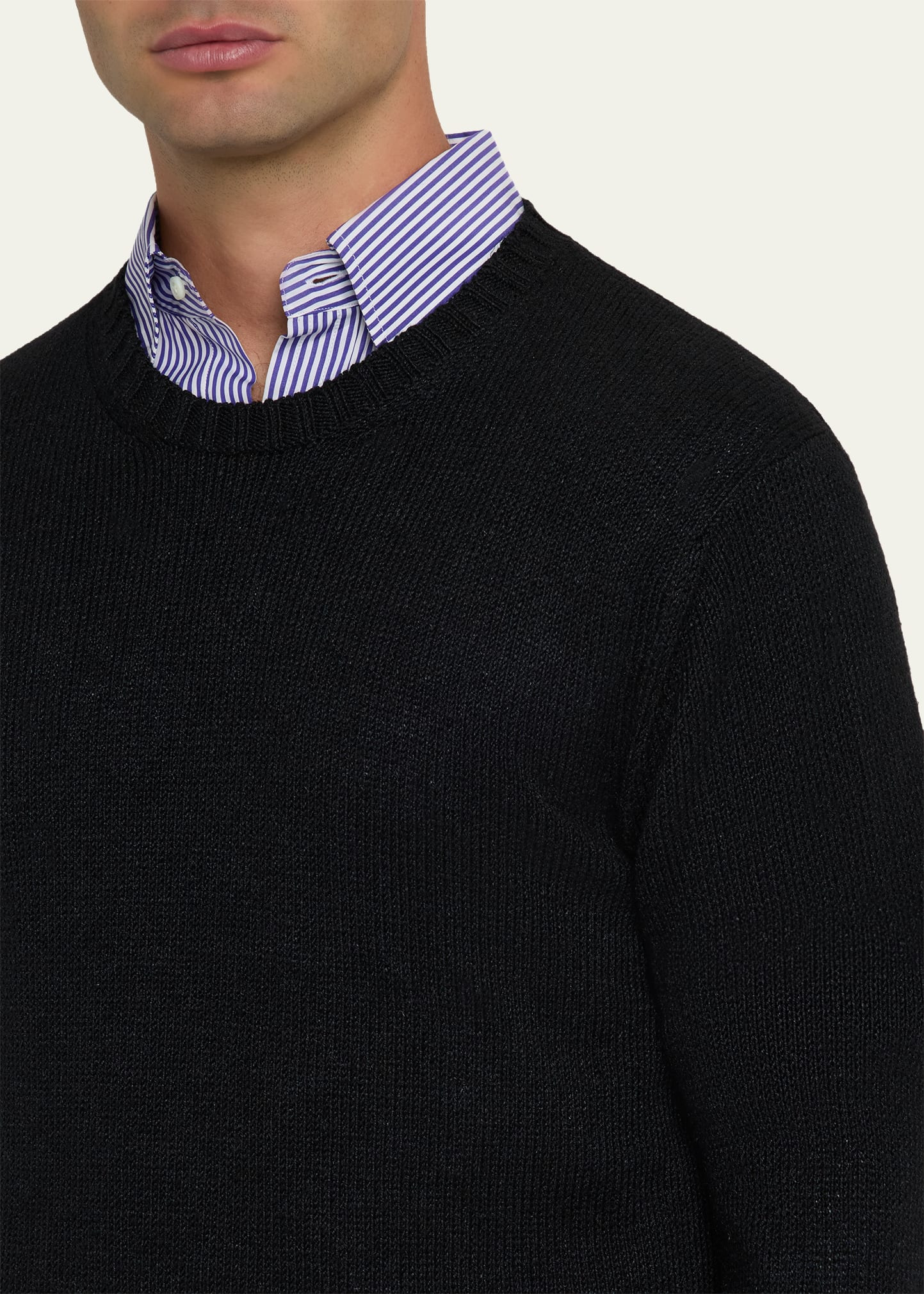 Men's Silk and Linen Knit Crewneck Sweater - 5