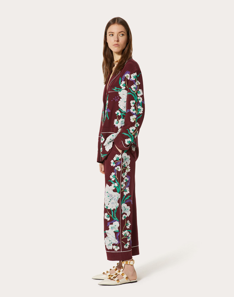 Valentino EMBROIDERED CREPE DE CHINE PAJAMA PANTS outlook
