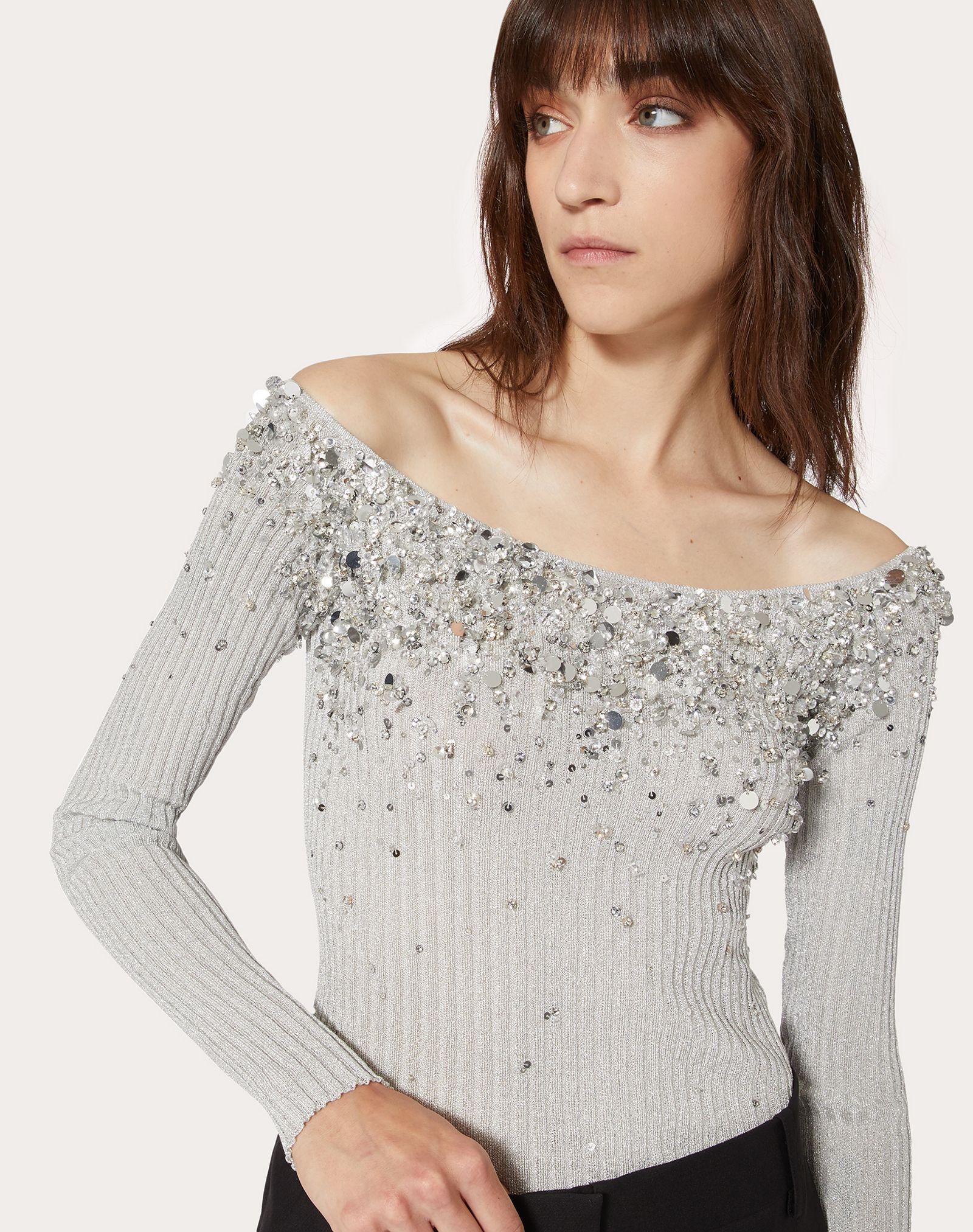 Embellished Viscose and Metallic Fiber Sweater - 5