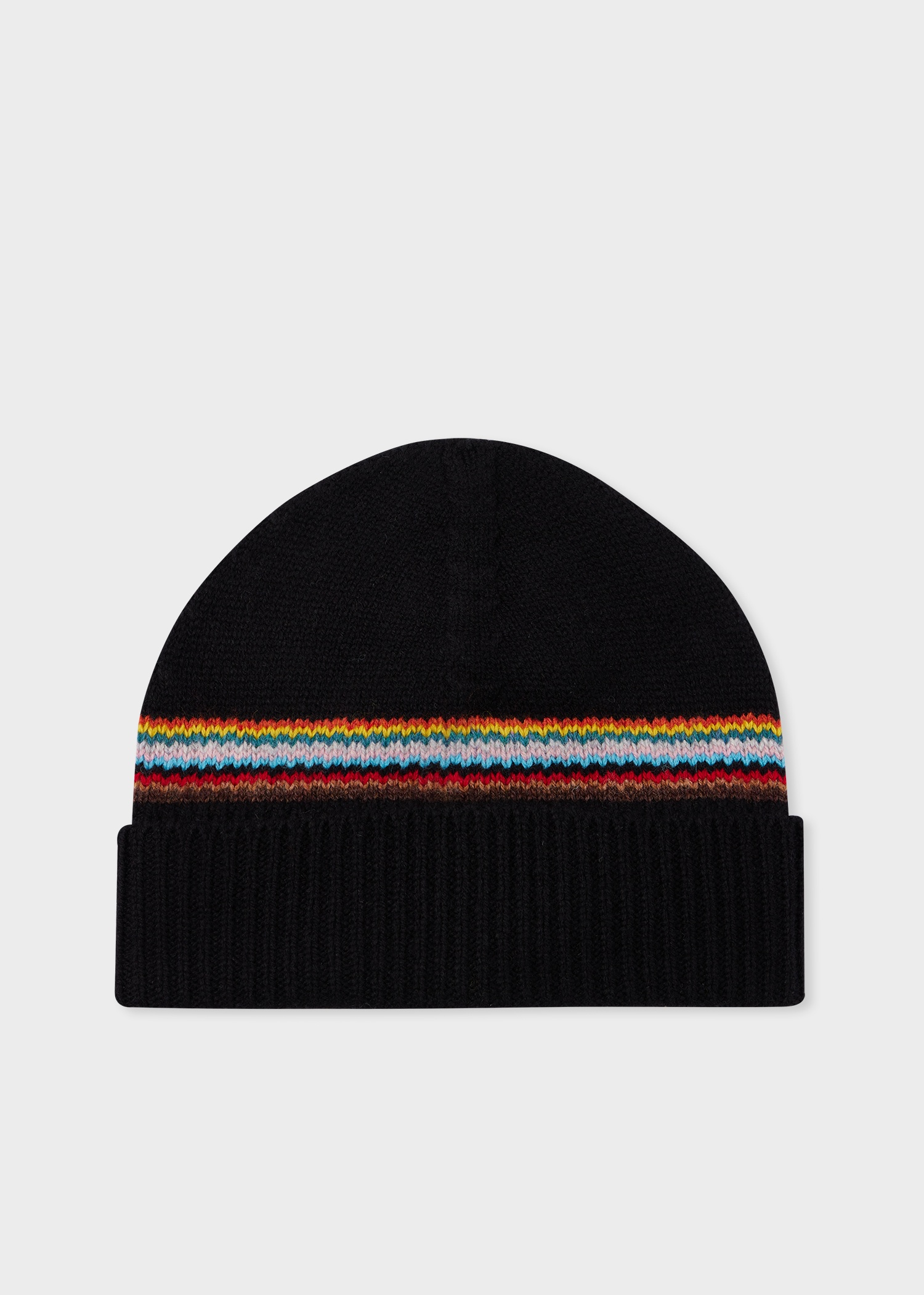 Black 'Signature Stripe' Block Beanie - 1