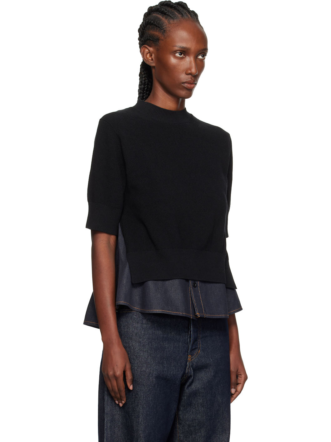 Black & Navy Denim x Knit Sweater - 2