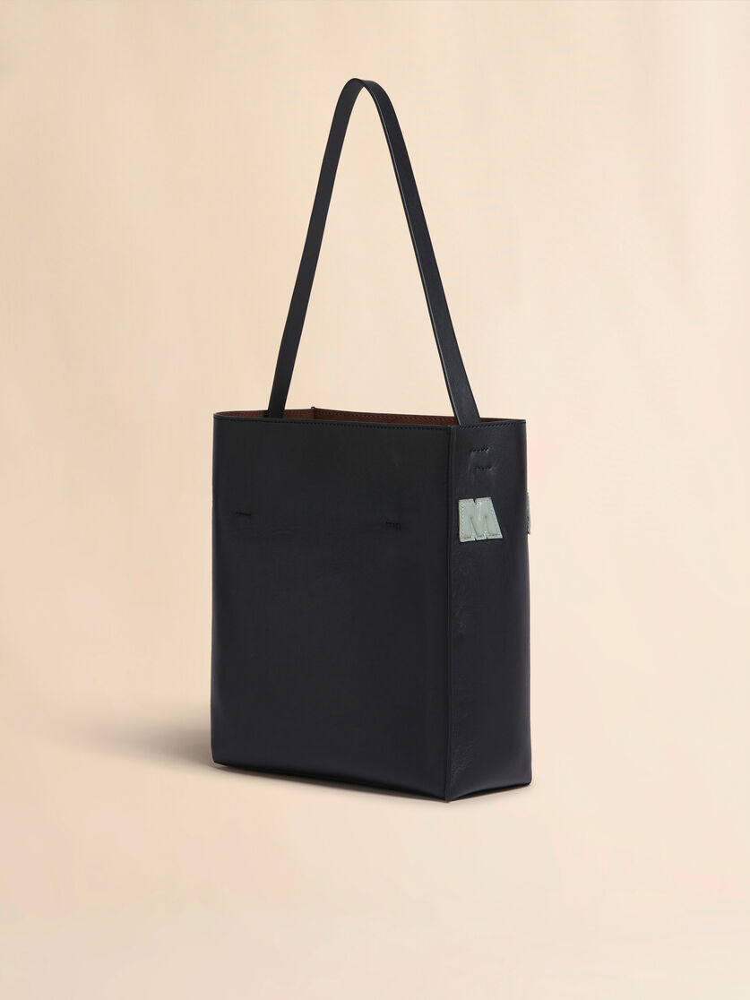 BLACK WHITE LEATHER MUSEO HOBO BAG WITH PATCHES - 3