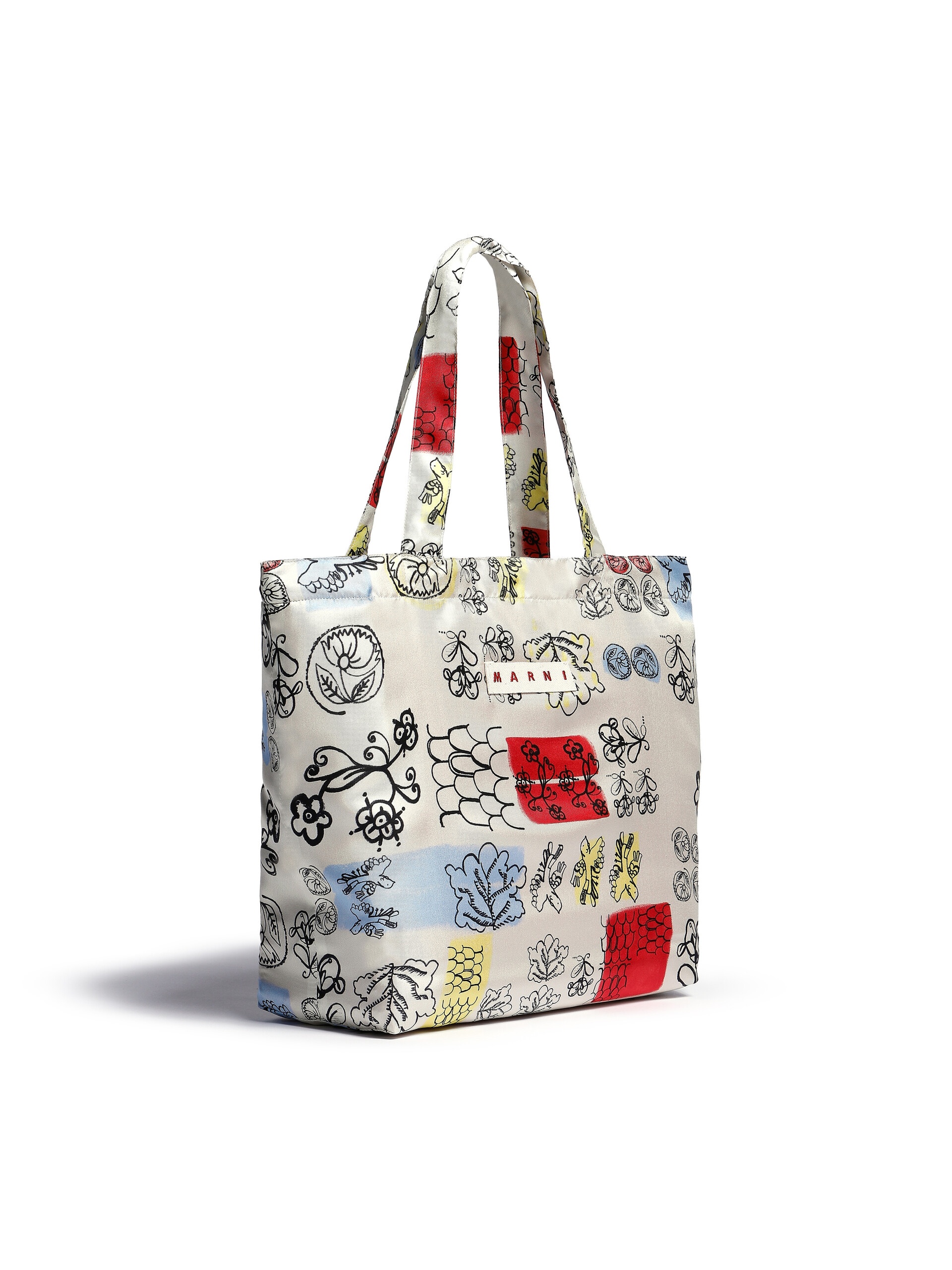 IVORY WHITE SILK TOTE BAG WITH ARCHIVAL GRAPHIC PRINT - 2