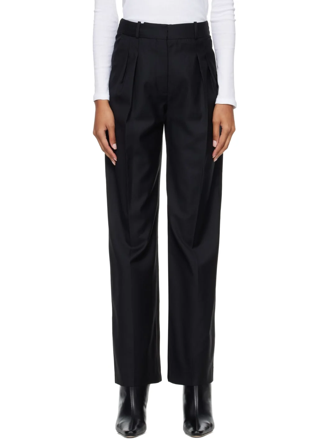 Black Sbiru Virgin Wool Pleated Trousers - 1