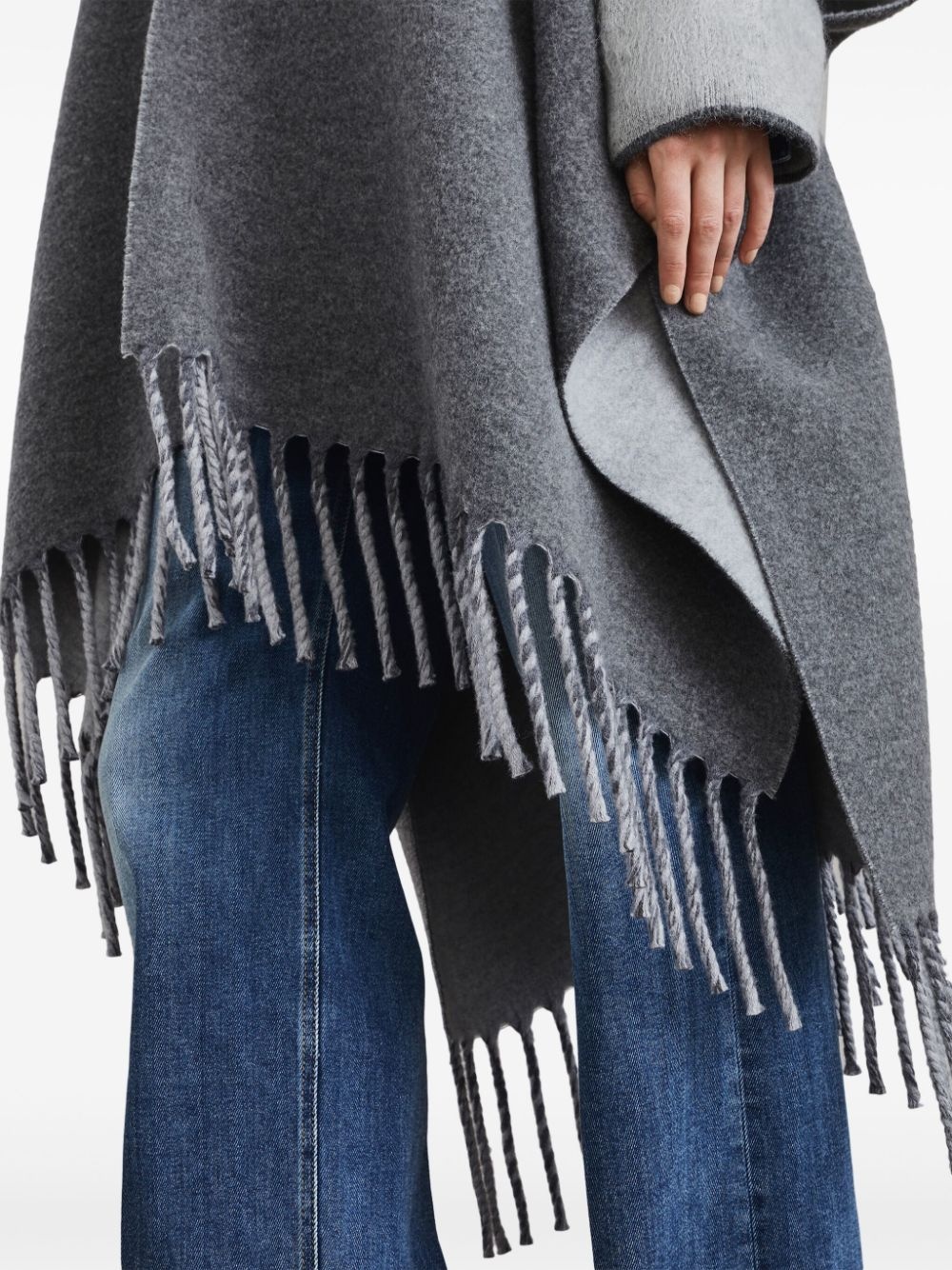 fringed-edge wool-cashmere cape - 5