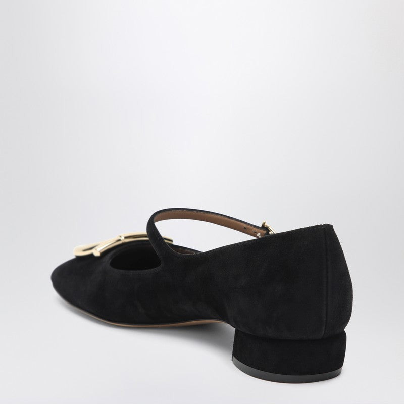 Ferragamo Black Gancini Heeled Ballerina In Suede Women - 2