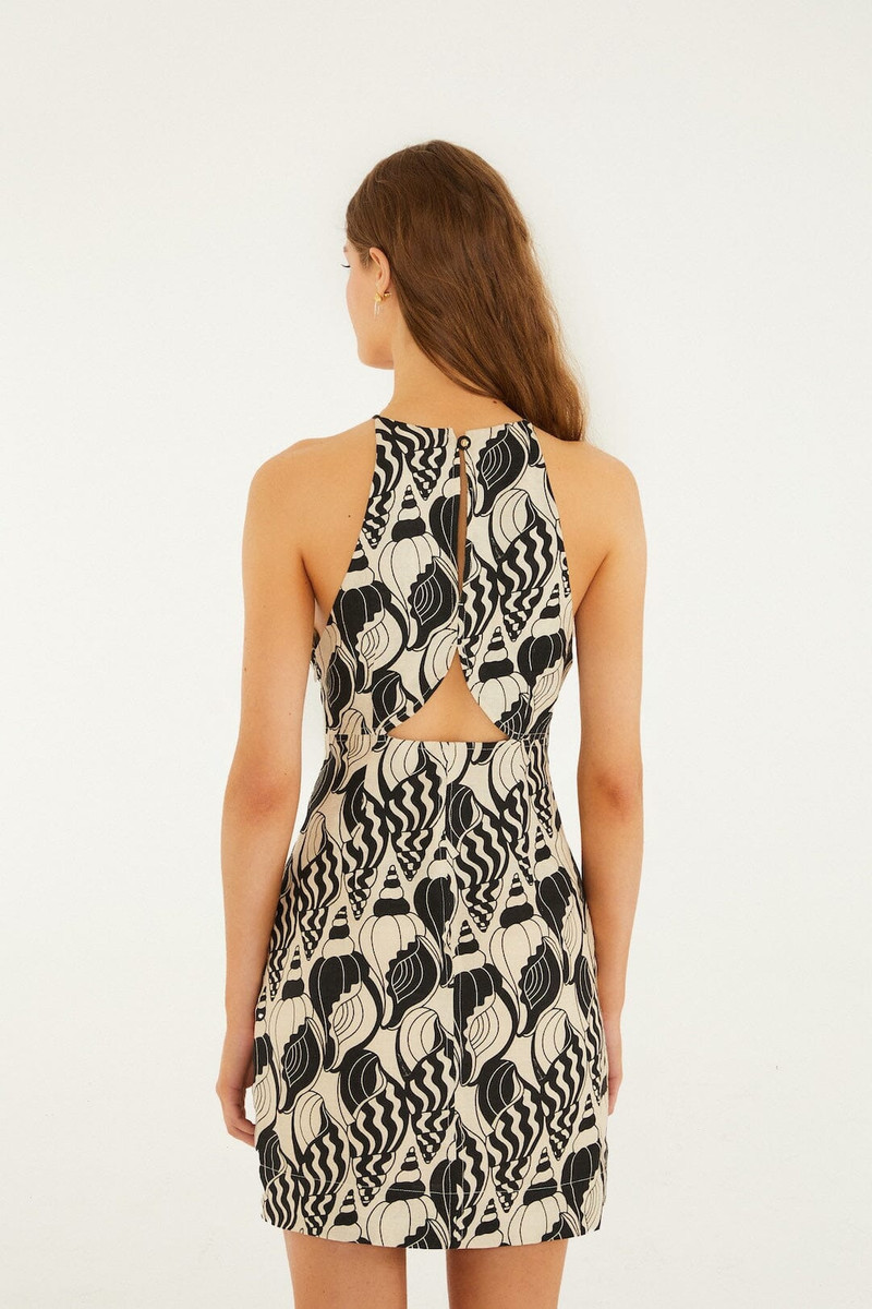 Sand Diamond Seashell Serenade Euroflax Premium Linen Cut Out Mini Dress 3