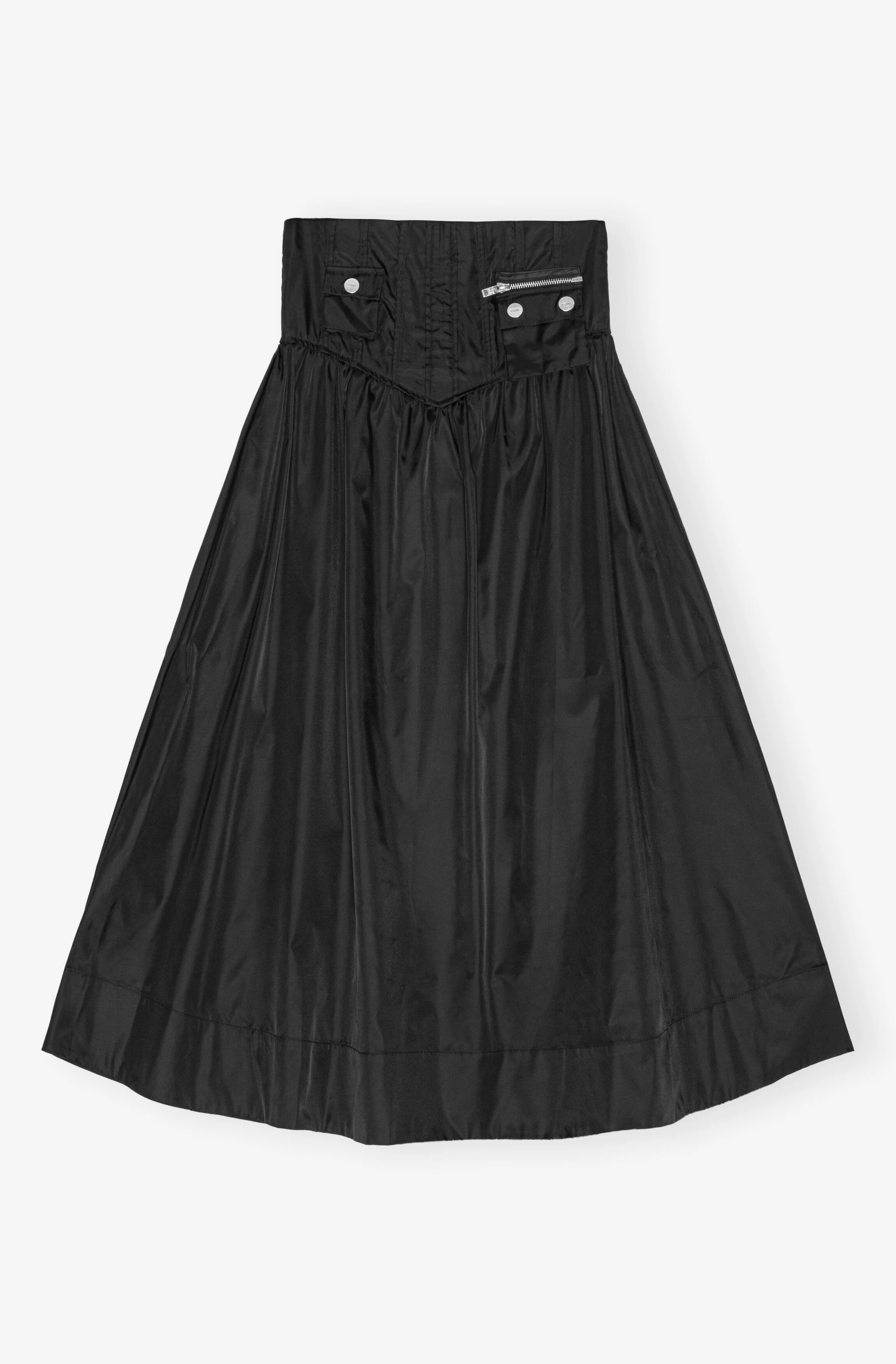 BLACK DUCHESSE NYLON LONG POCKET SKIRT - 1