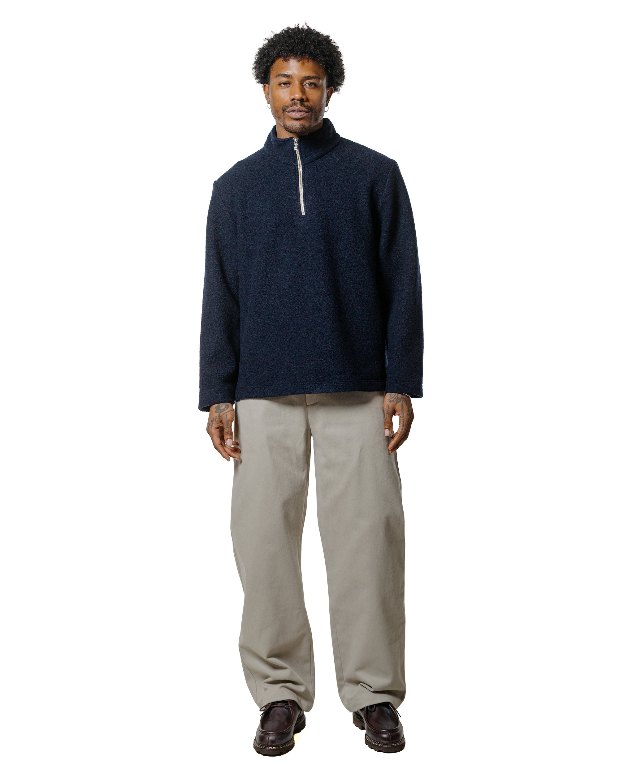 Half Ziped Pullover Boiled Wool Blue Green - 4