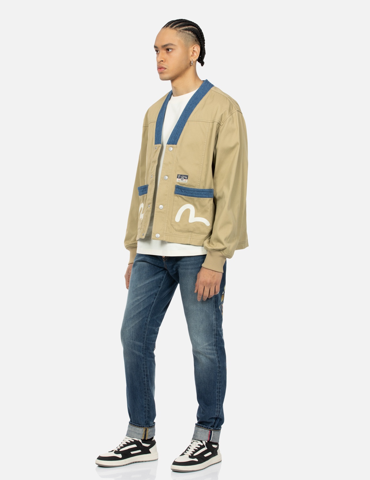 KAMON APPLIQUÉ RELAX FIT WOVEN CARDIGAN - 4