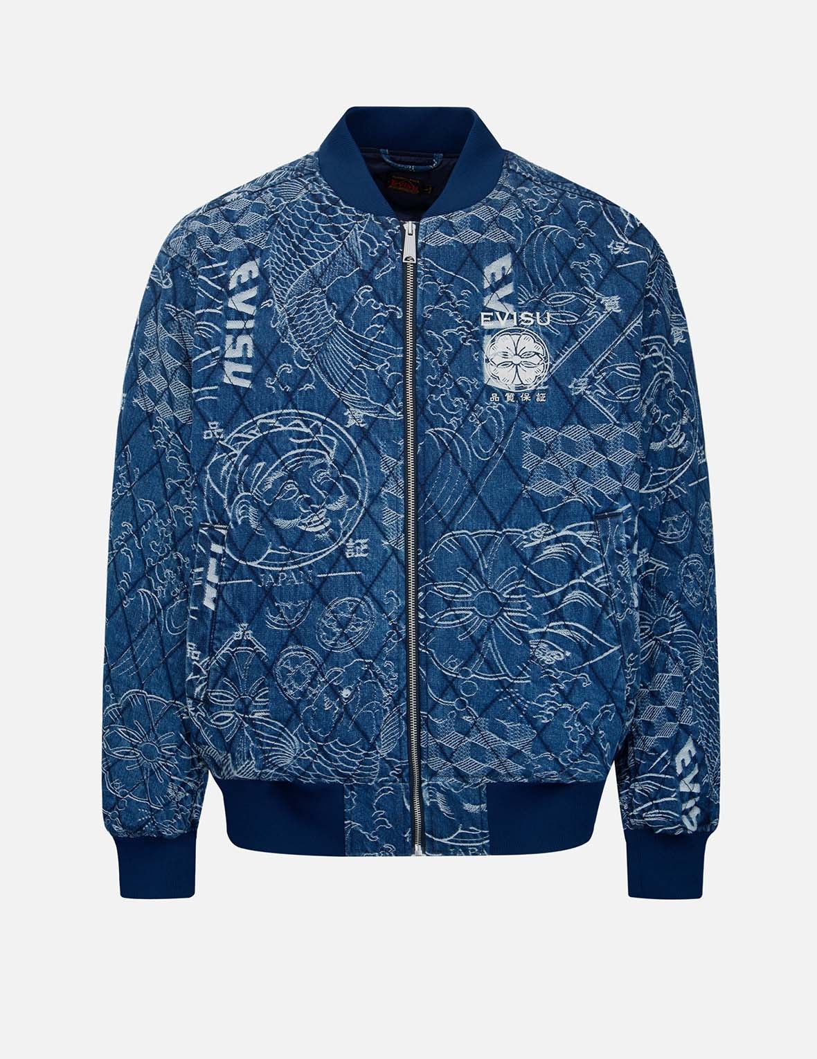 ALLOVER JAPANESE-PATTERN JACQUARD QUILTED BOMBER JACKET - 1