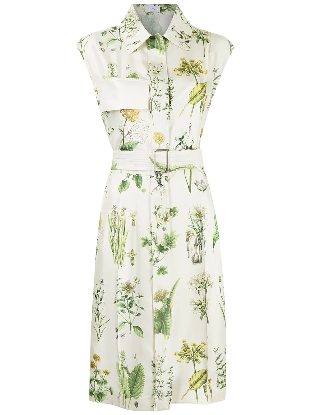 botanical-print sleeveless shirtdress - 1