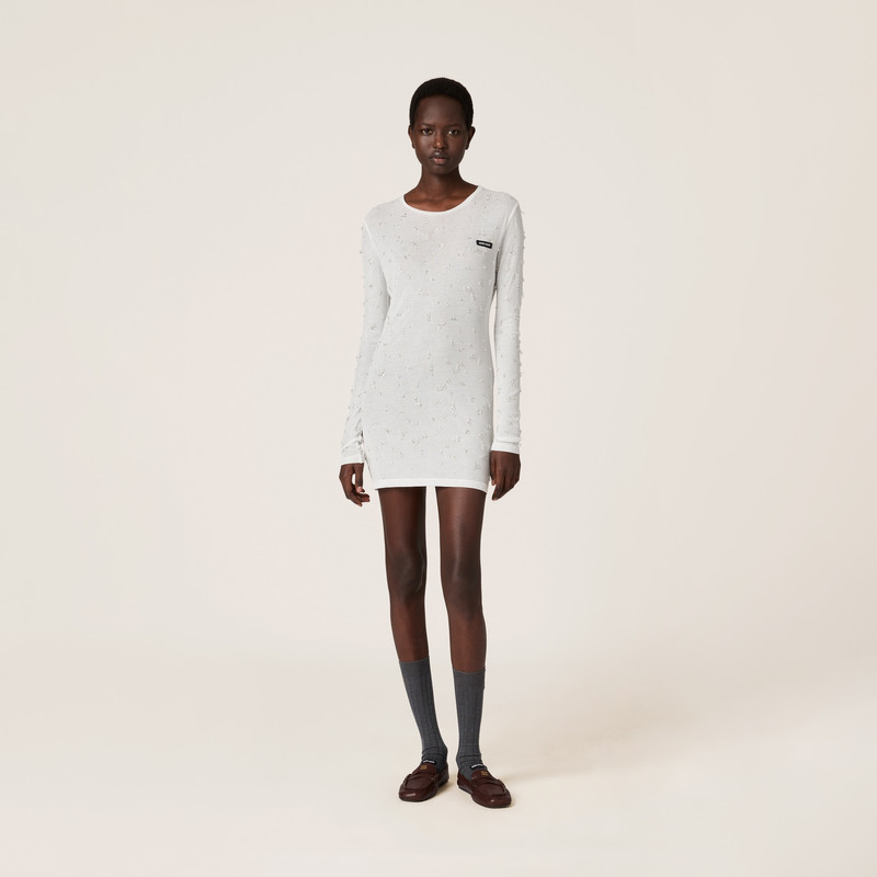 Miu Miu Embroidered ribbed knit jersey dress outlook