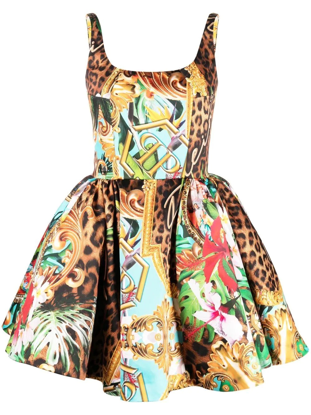 Duchesse baroque flowers-print mini dress - 1