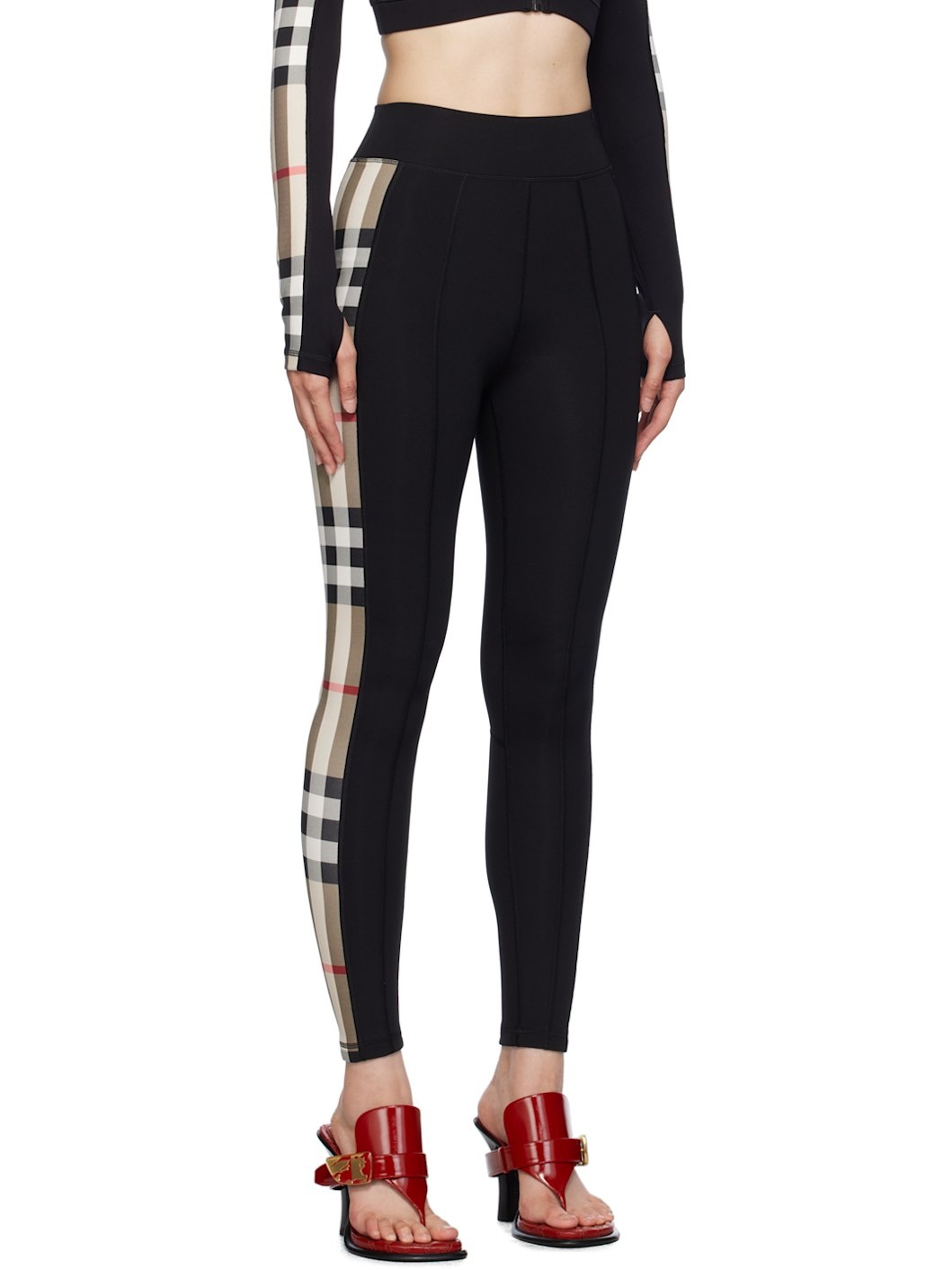 Black Check Trim Leggings - 2