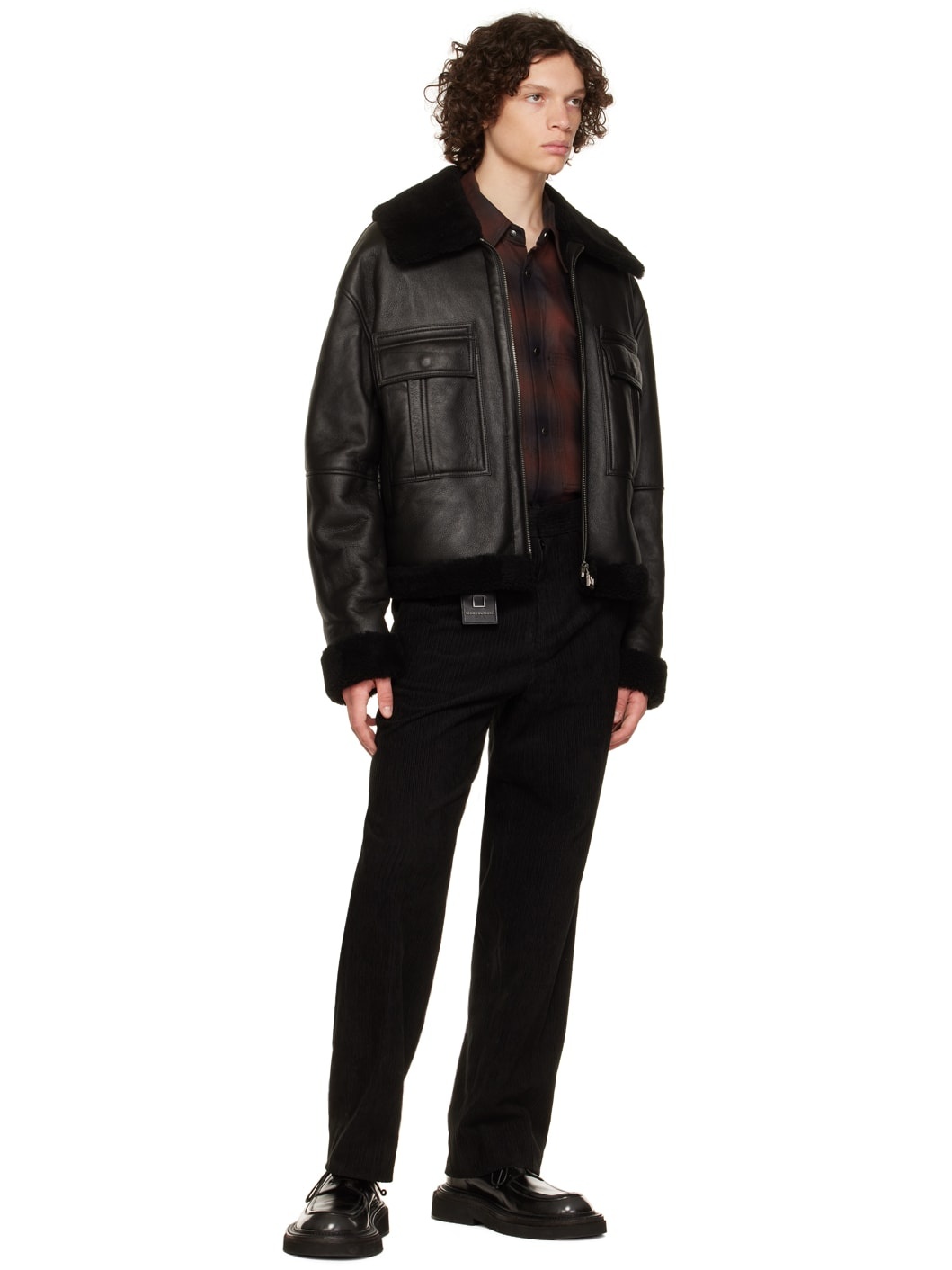 Black Shearling Leather Jacket - 4