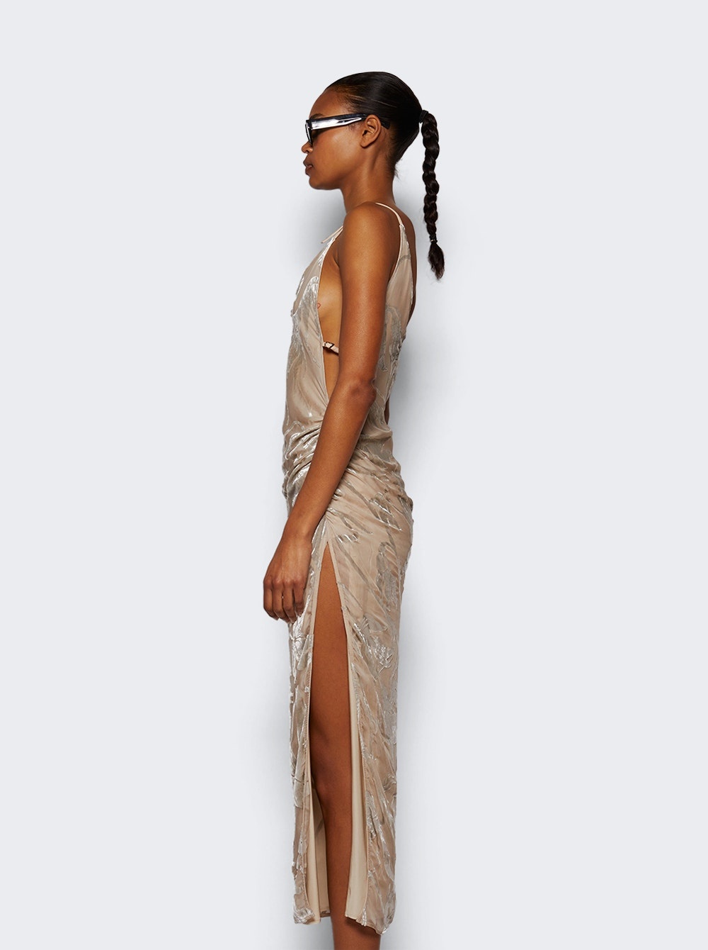 Asymmetrical Buckled Strap Dress Champagne - 3