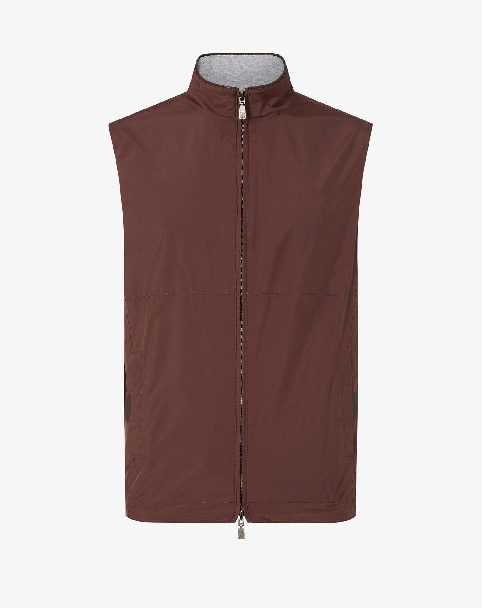 Brown technical poplin gilet - 1