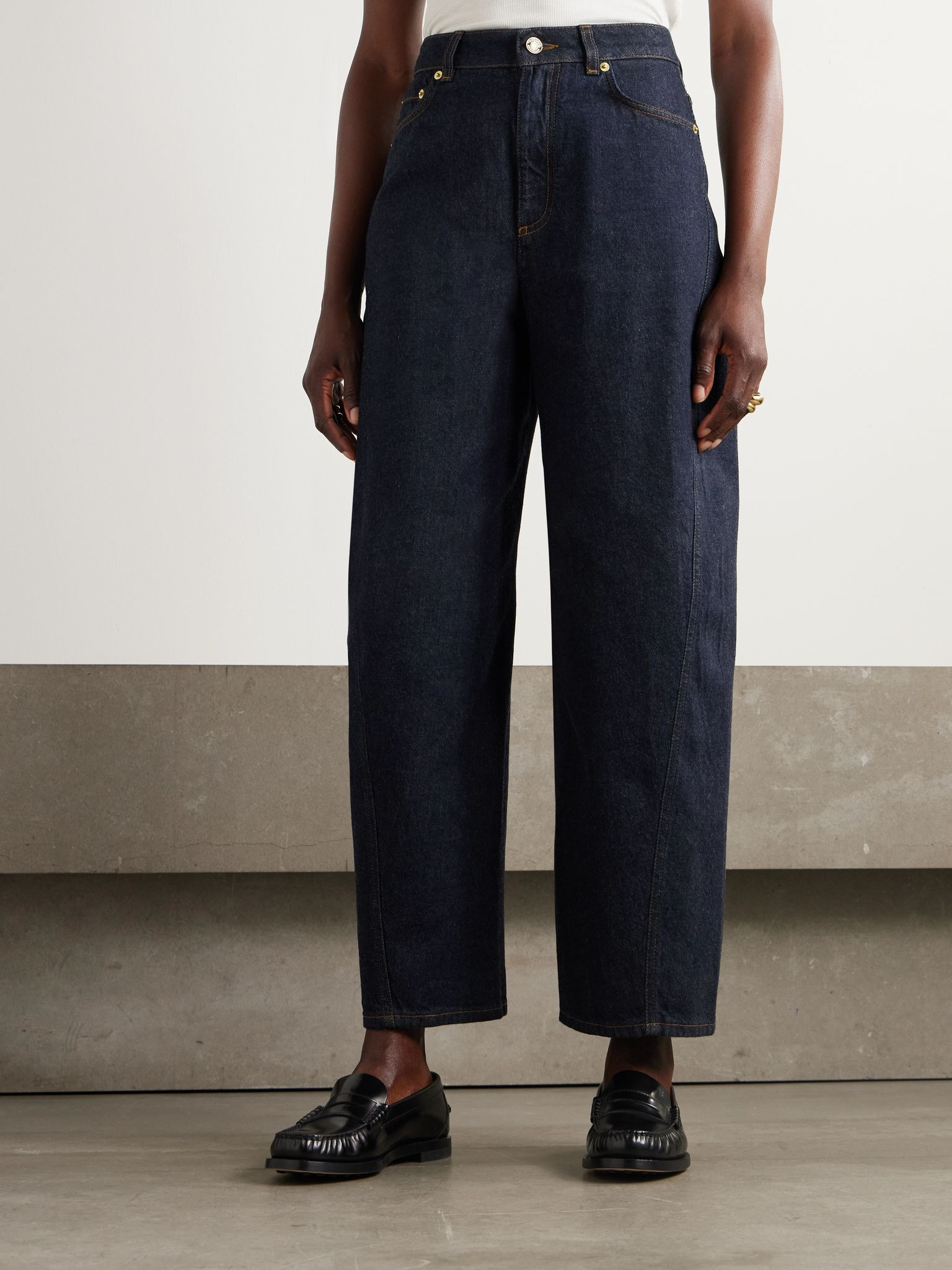 Cropped high-rise barrel-leg jeans Dark denim - 3