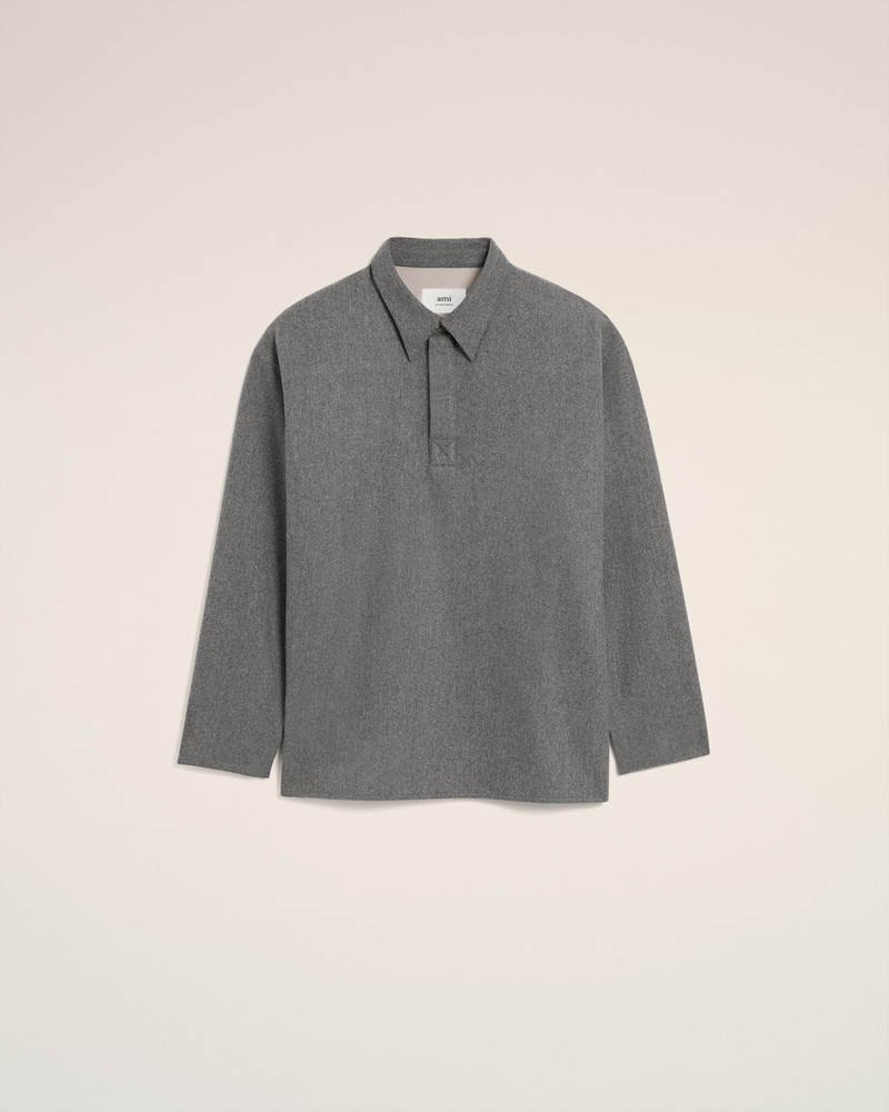 GREY WOOL LONG SLEEVES POLO SHIRT 1