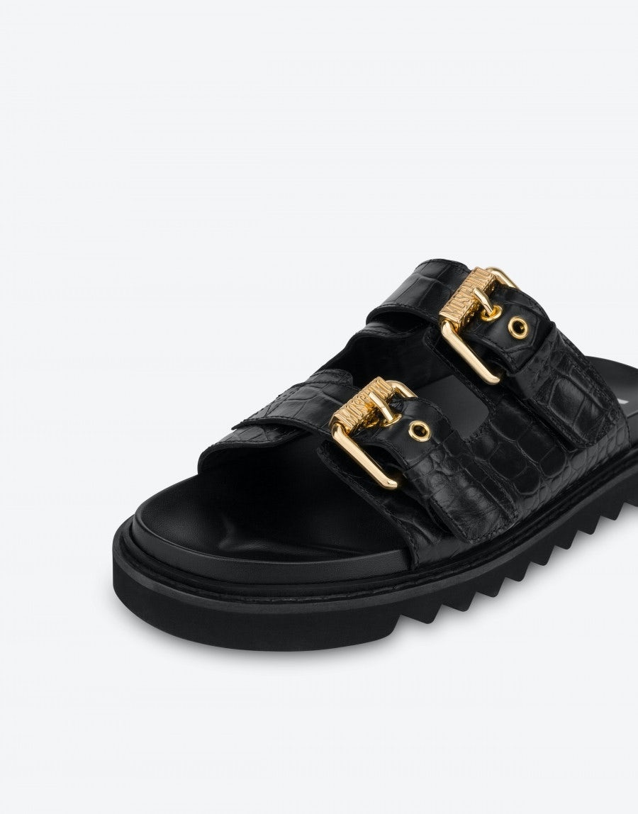 MOSCHINO BUCKLE CALFSKIN SANDALS - 4