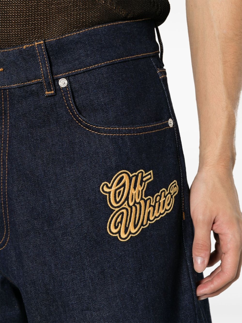 logo-patch cotton denim shorts - 5