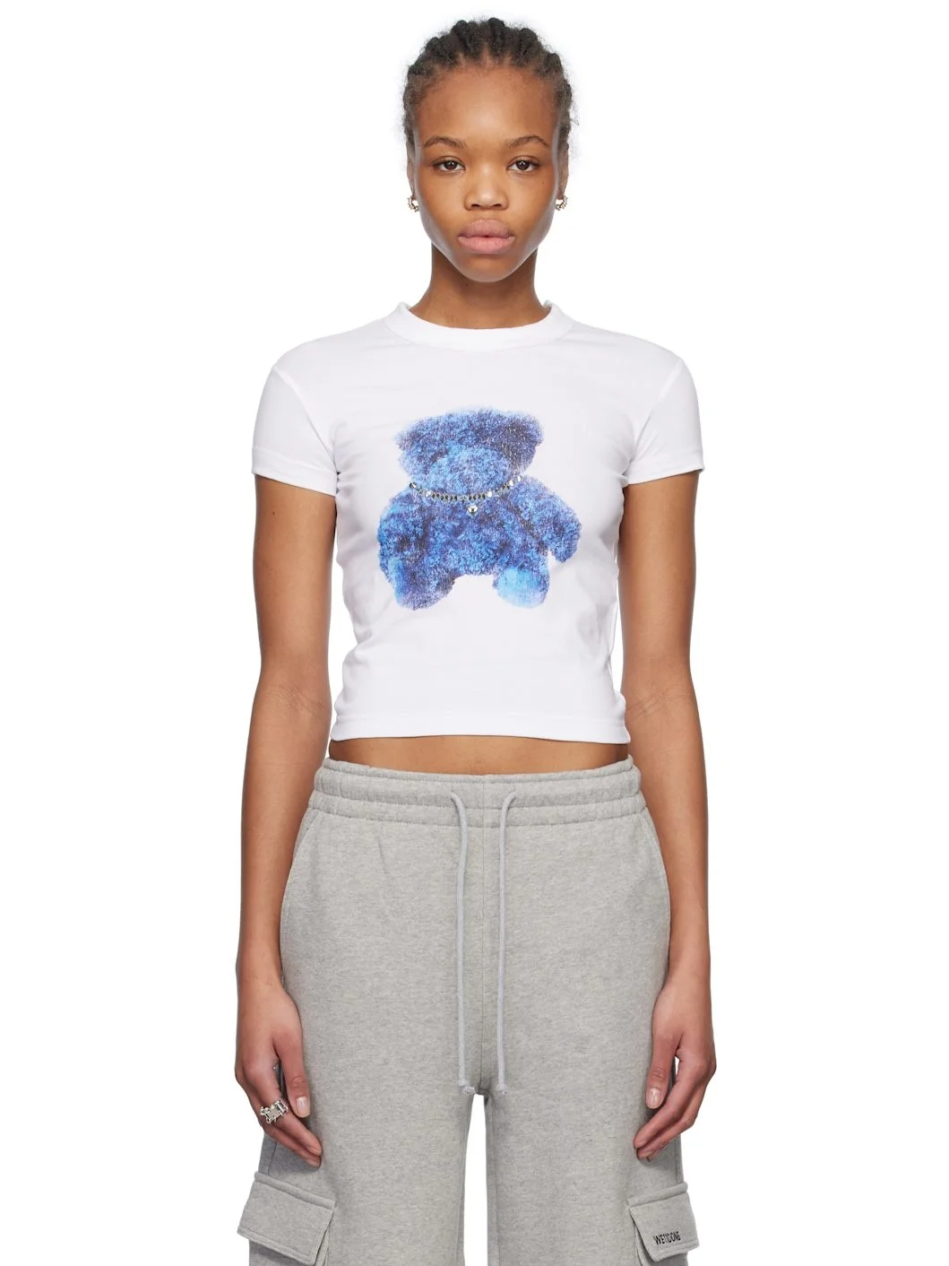 White Studded Bear Cropped T-shirt - 1