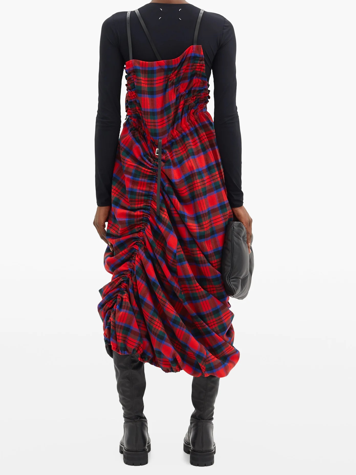 Ruched asymmetrical tartan wool-blend dress - 5