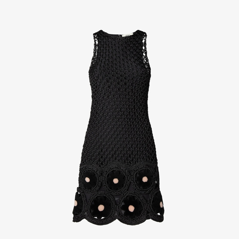 Dress Black silk macramé and mink dress 1