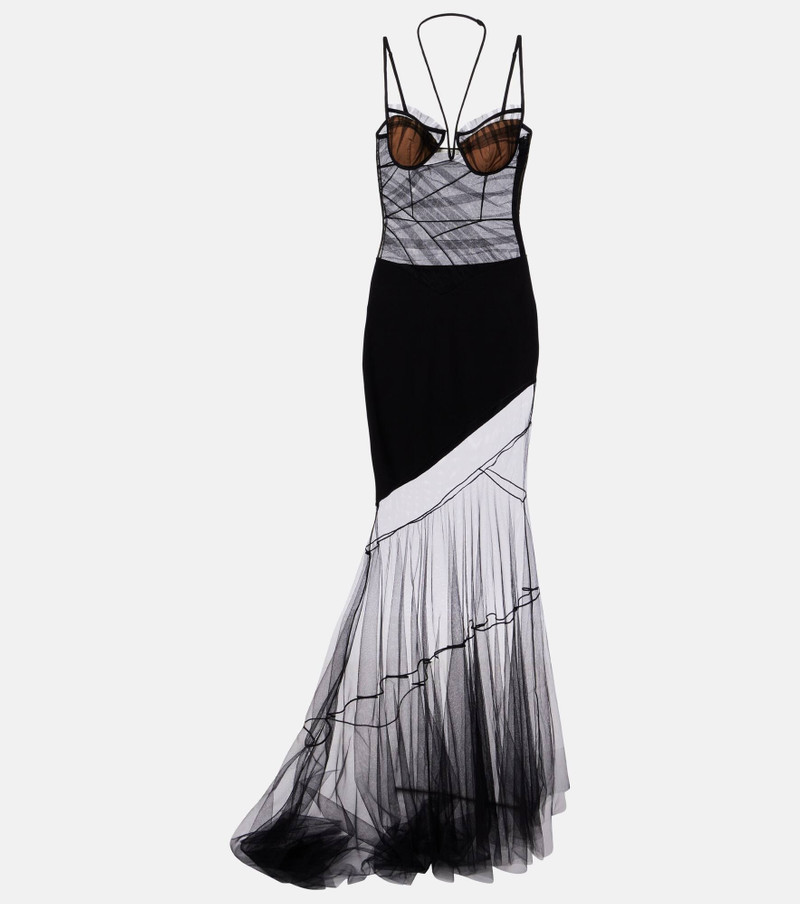 Asymmetric draped sheer maxi dress 1