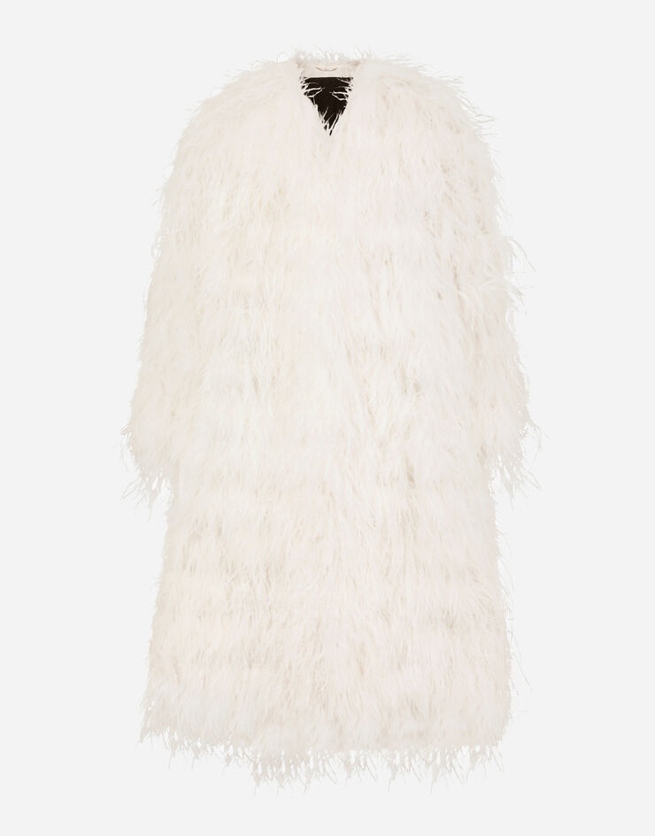 Silk satin coat with ostrich feather detailing - 1