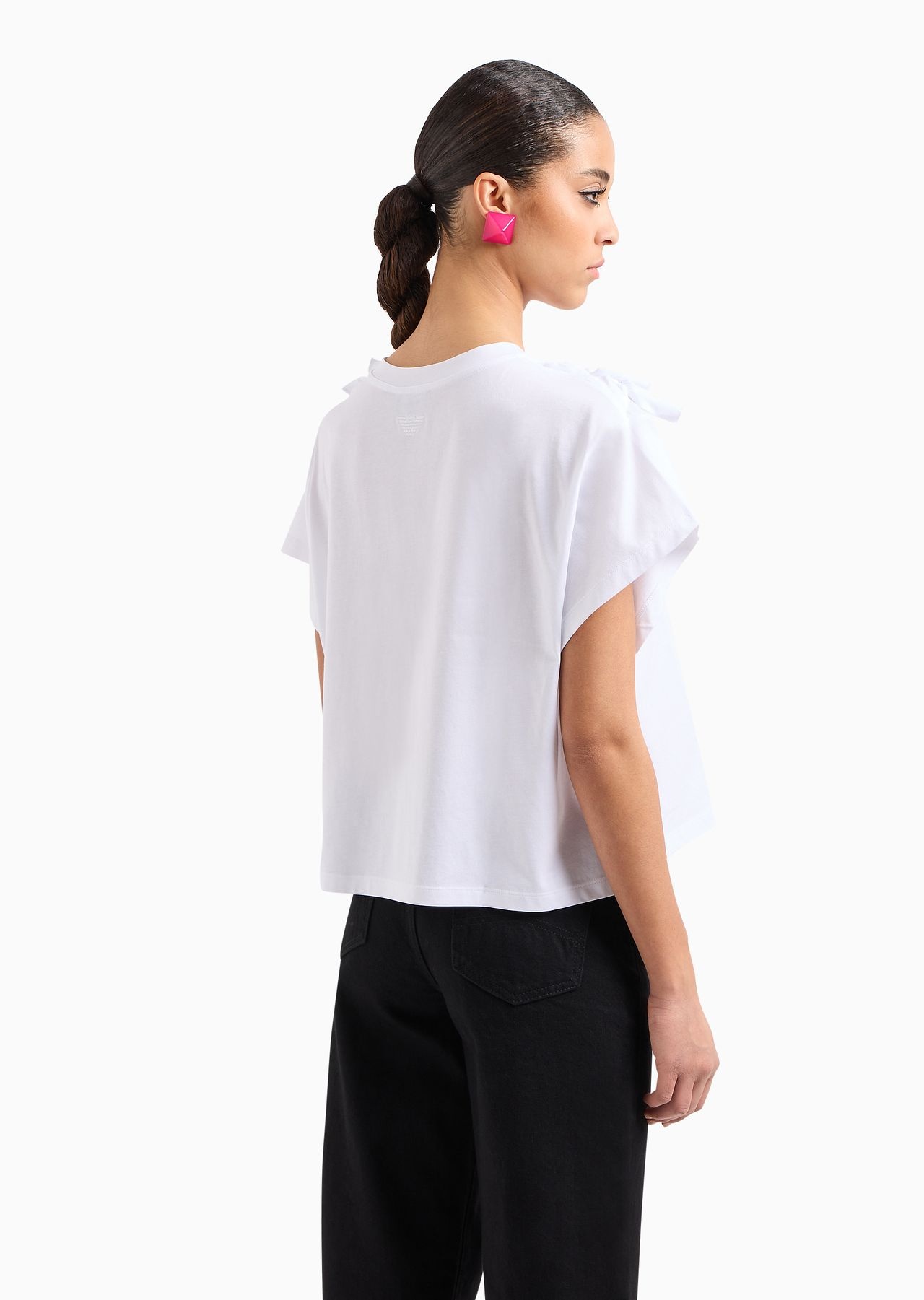 Boxy Supima jersey T-shirt with raw-edge bows - 3