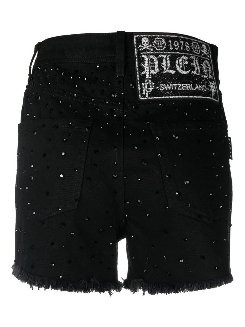 PHILIPP PLEIN logo-patch crystal-embellished shorts outlook
