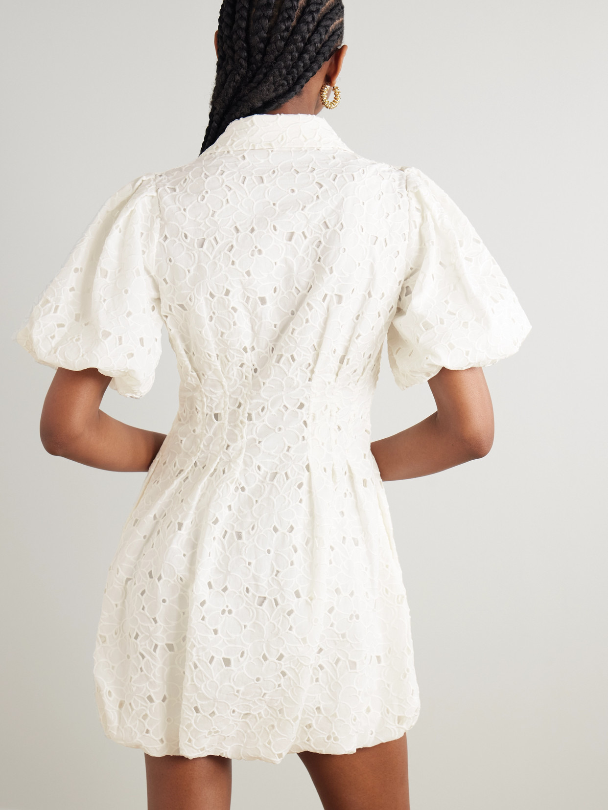 Cleo Pleated Broderie Anglaise Cotton Mini Shirt Dress - 3