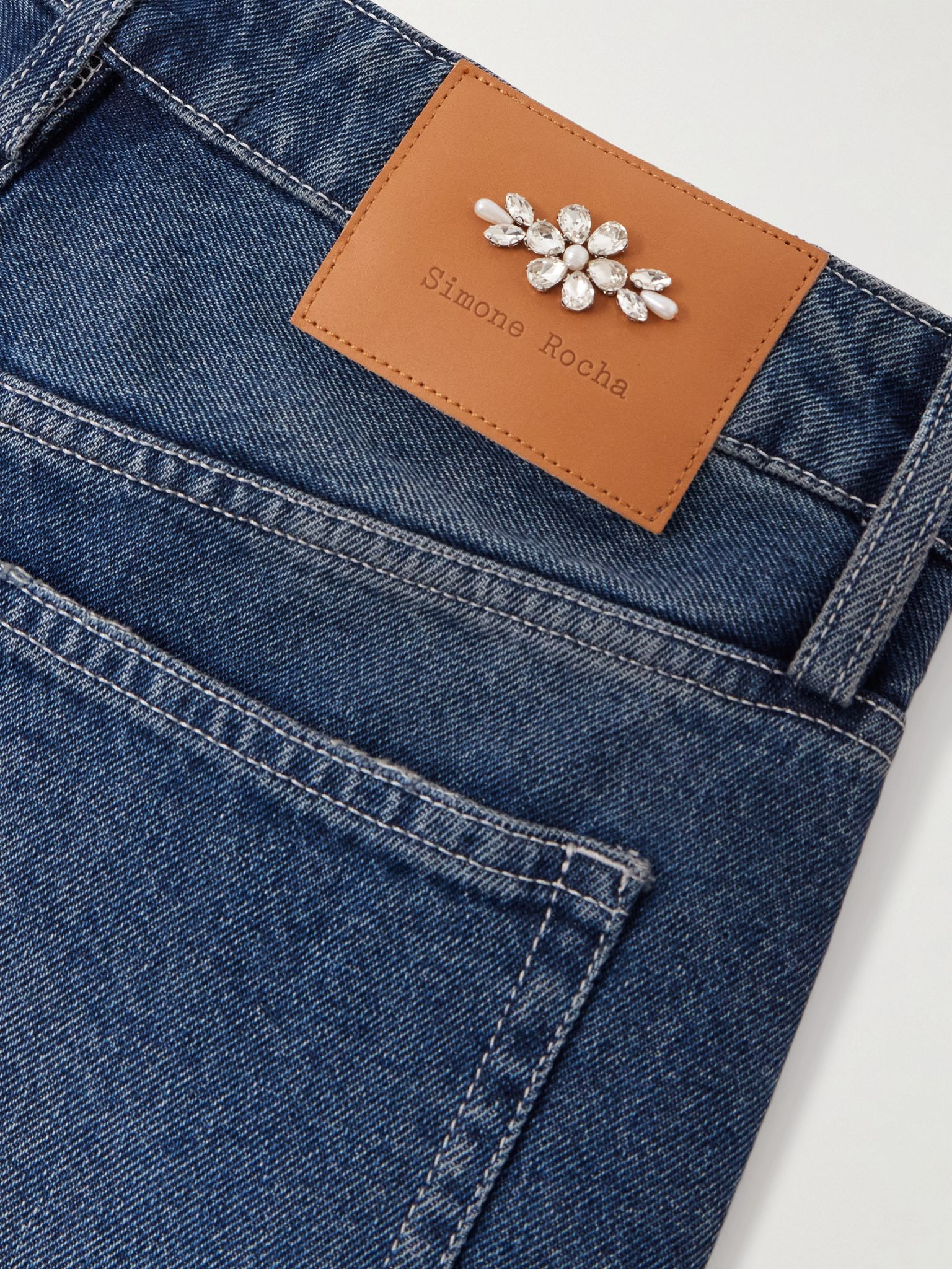 Embellished distressed wide-leg jeans Mid denim - 6