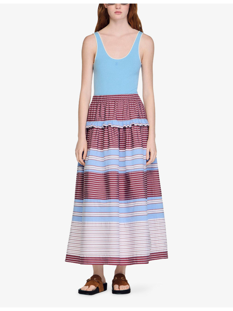 Sandro Stripe-Pattern Cotton Maxi Skirt outlook